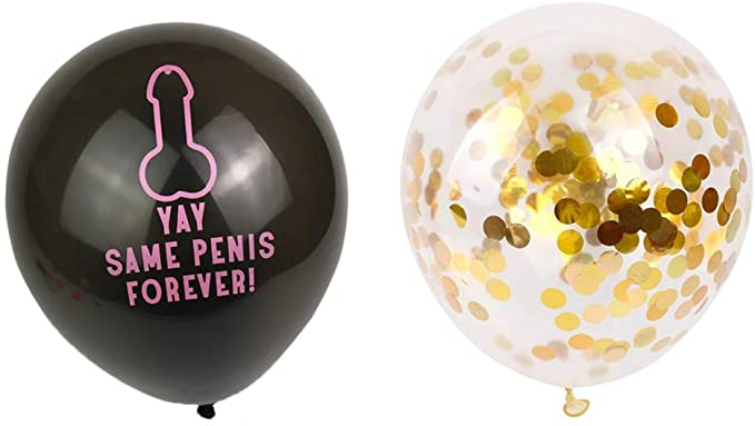 (10er Set) Bachelorette Party Ballons Funny Junggesellinnenabschied Luftballons mit Konfetti - Schwarz / Gold