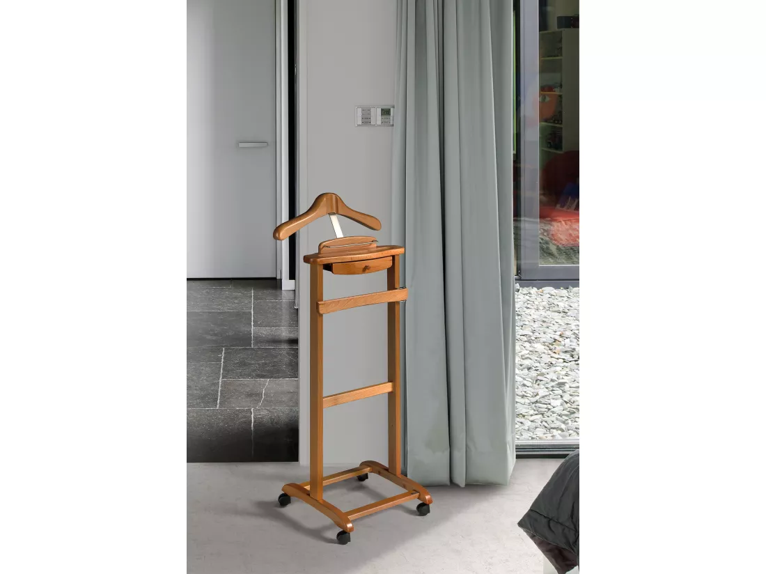 Valet de nuit à roulettes - H110cm x L47cm x P35cm - hêtre massif cerisier - Rennes