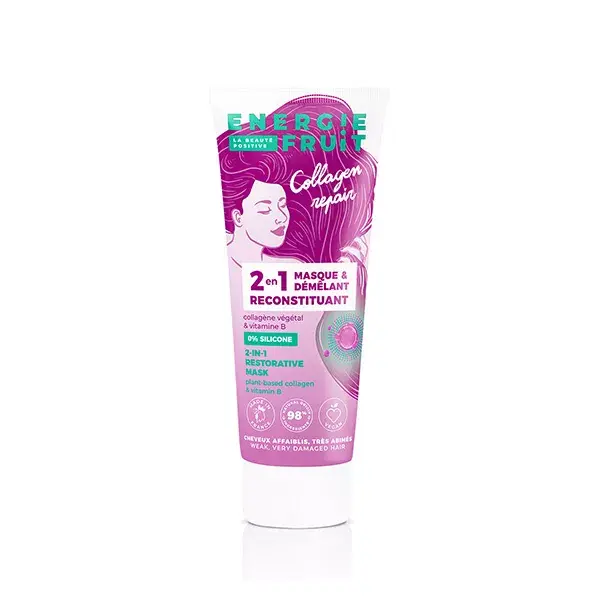 Máscara Reconstrutora 2 em 1 Energie Fruit Collagen Repair para Cabelos Muito Danificados 200ml