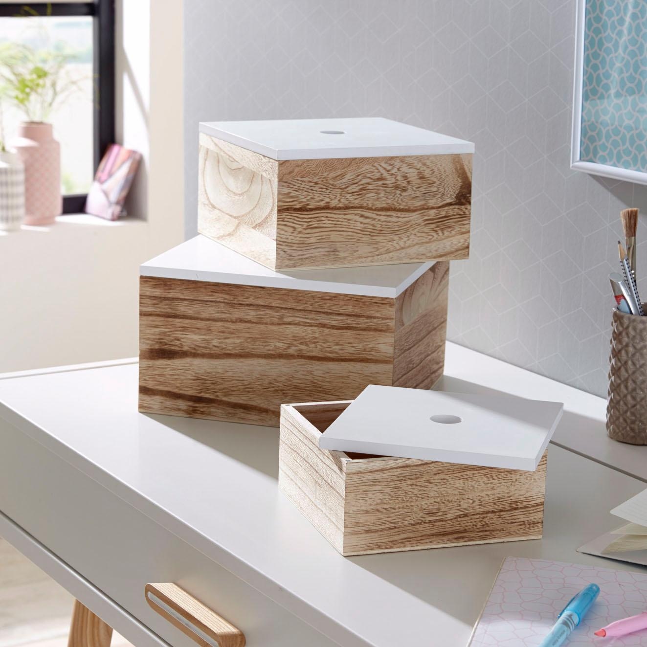 Zeller Present Aufbewahrungsbox 3er Set, Holz, weiss/natur