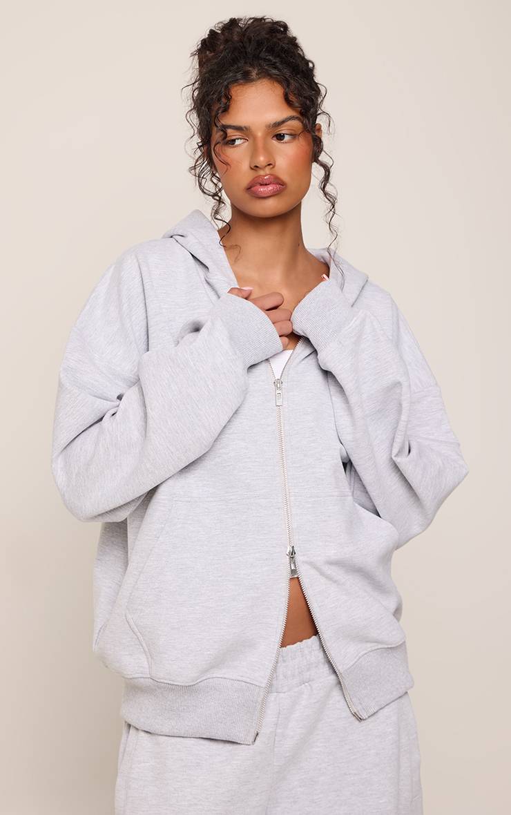 Gris Chiné Sweat À Casynthétiqueche Zippé Double Fermeture En Jersey Interlock