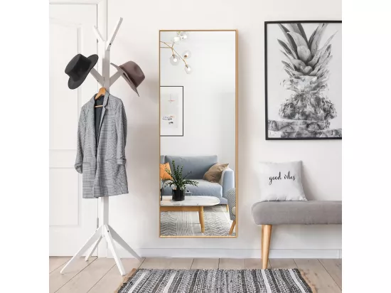 Miroir Mural avec cadre aluminium 150x4x56cm, HD Miroir en verre antidéflagrant, Miroir en Pleine Longueur pour Installation Horizontale ou Verticale, pour salle de bain, chambre, salon (Doré)