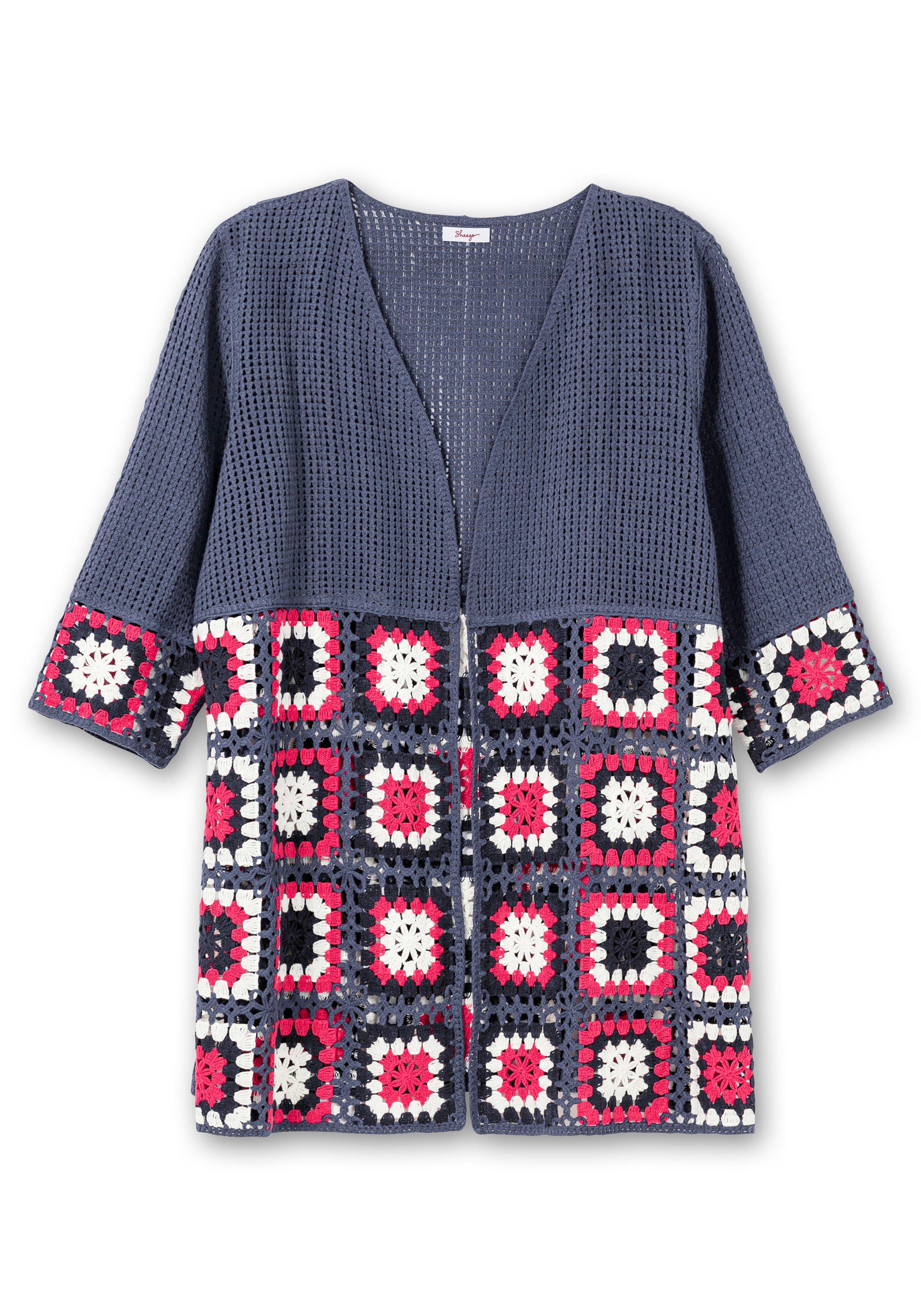 Longstrickjacke im Crochet-Häkelmuster