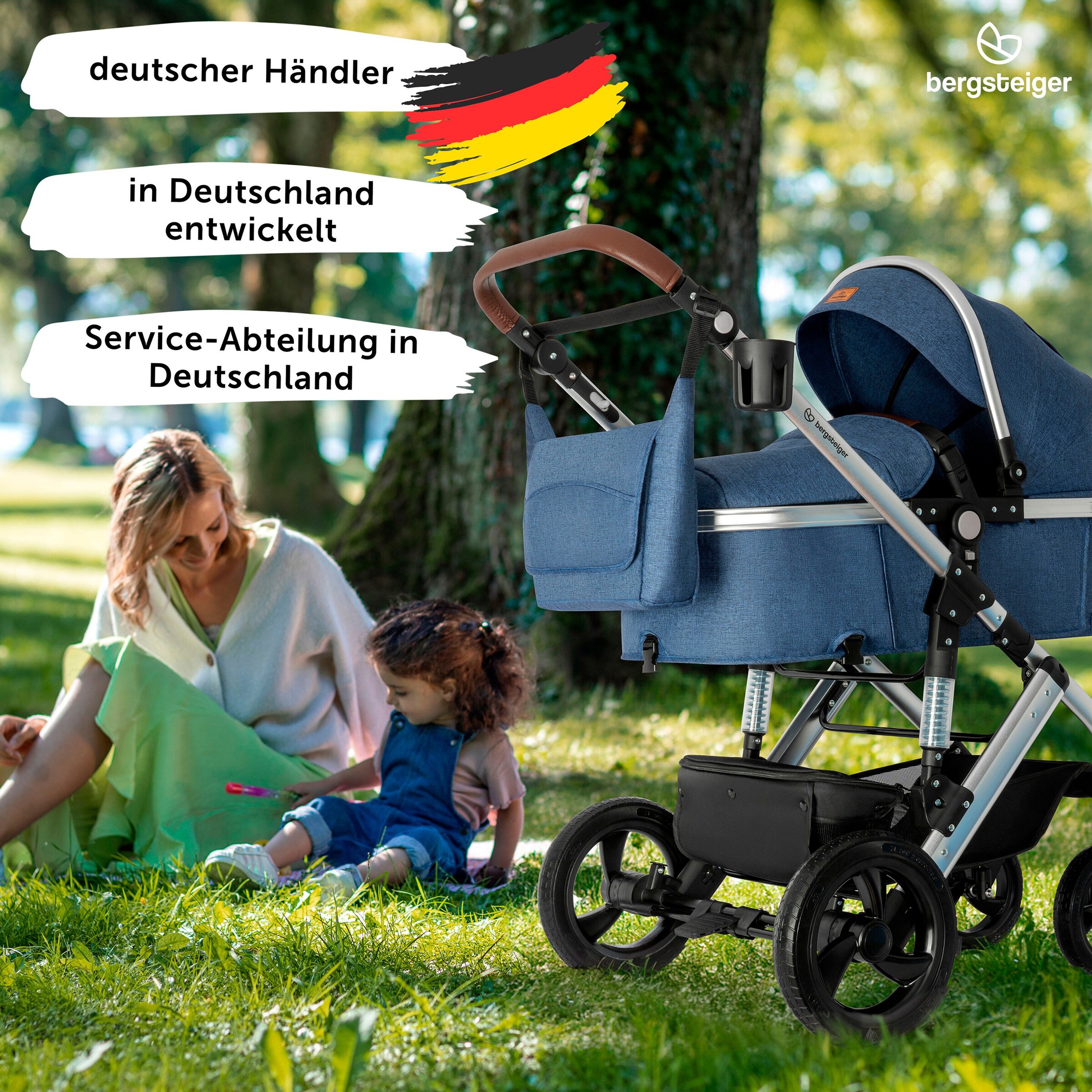 Bergsteiger Kinderwagen Nizza blue | Gestell: silver