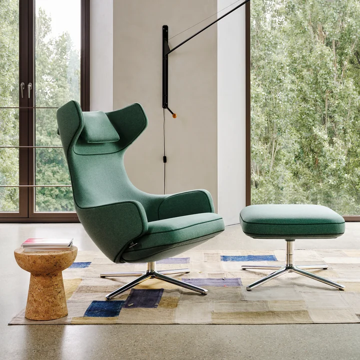 Vitra - Grand Repos Sessel, Cosy 2 hellgrau (01 kieselgrau), Aluminium poliert (Filzgleiter)