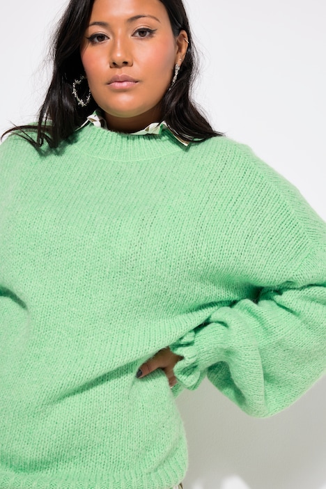 Pullover, oversized, Grobstrick, Rüschenärmel