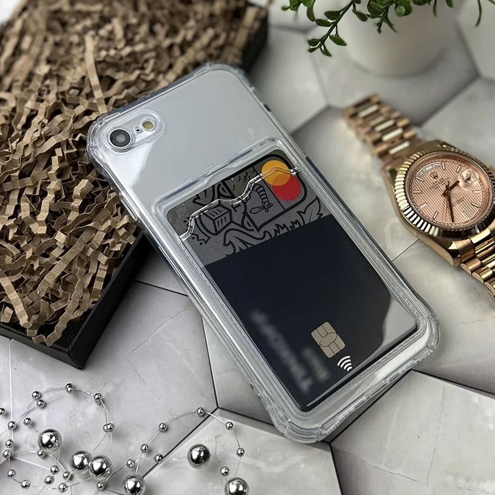 iPhone SE (2022/2020) / 8 / 7 Gummi Case Hülle mit Kartenfach   Air Cushion Fallschutz - Grün / Transparent