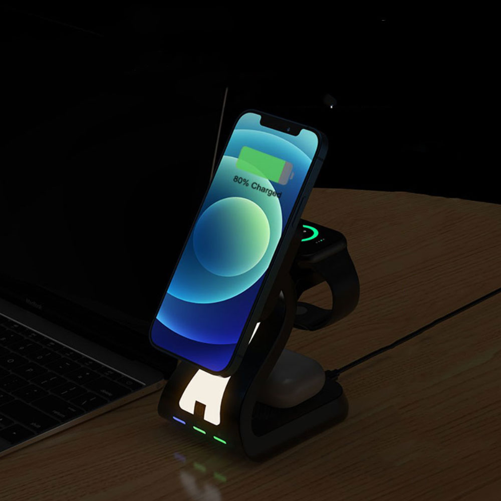 (15W) 3in1 MagSafe Qi Wireless Charger Ladegerät für Apple iPhone (Mini/Pro/Max) / Apple Airpods / Apple Watch - Weiss