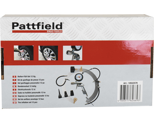 Bandenvulset Pattfield bandenspanningspistool met manometer 12-delig.