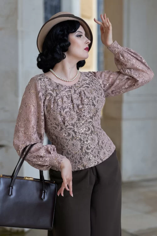 Miss Candyfloss Kirra May Glitter Lace Top in Cream
