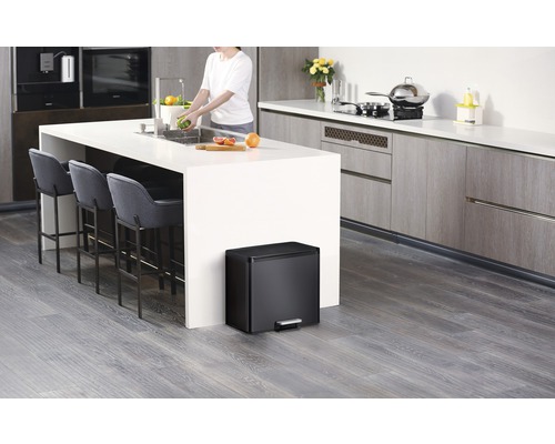 EKO EcoCasa III pedaalemmer, 2 compartimenten (2 x 15 liter), zwart