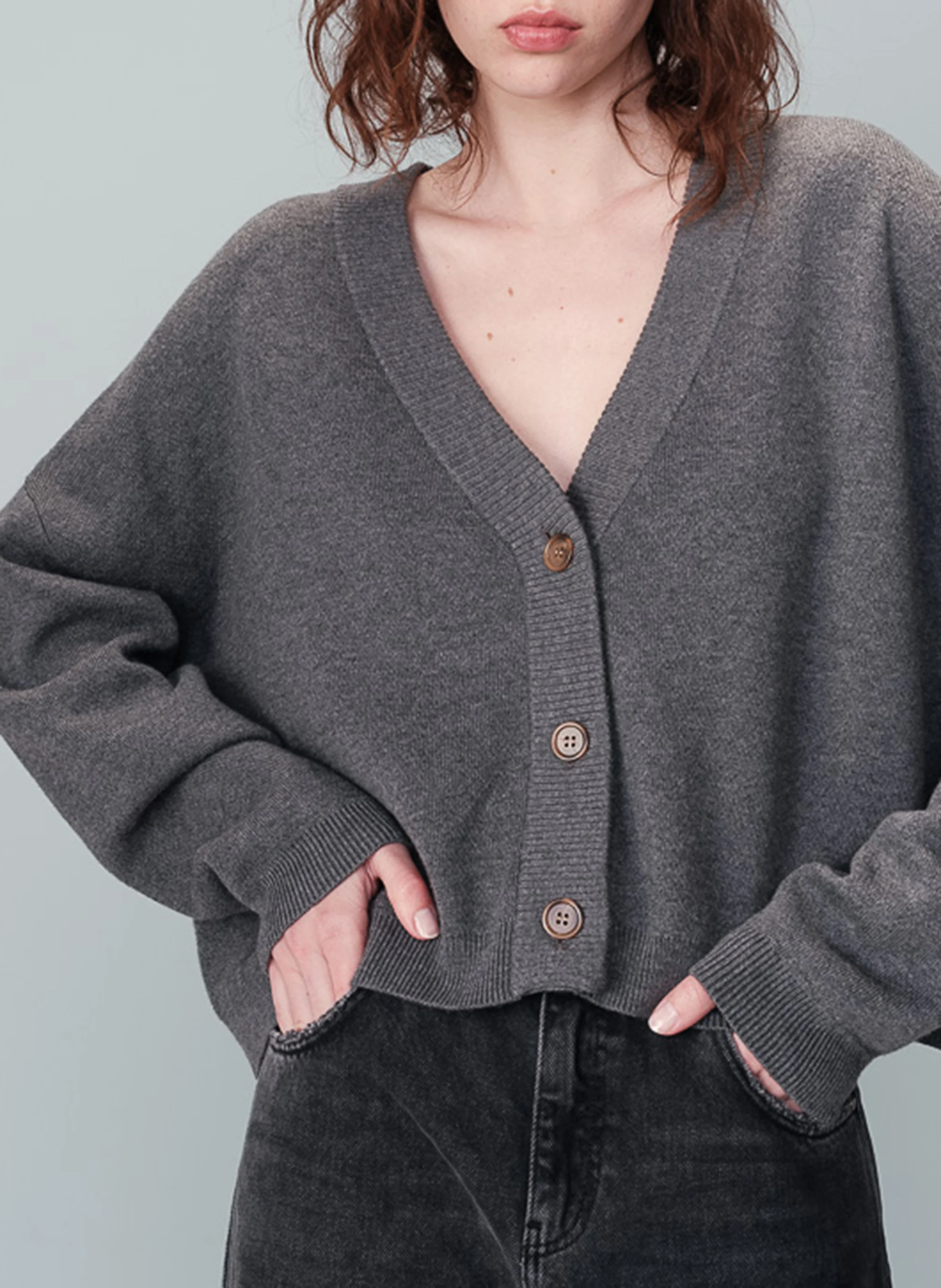 NACHO - Cardigan col V en coton mélangé | Gris