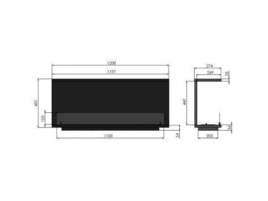 Cheminée Bioéthanol Encastrable Design C1200 V.2 avec Vitre Ouverte sur 3 Côtés Brûleur 3 Litres