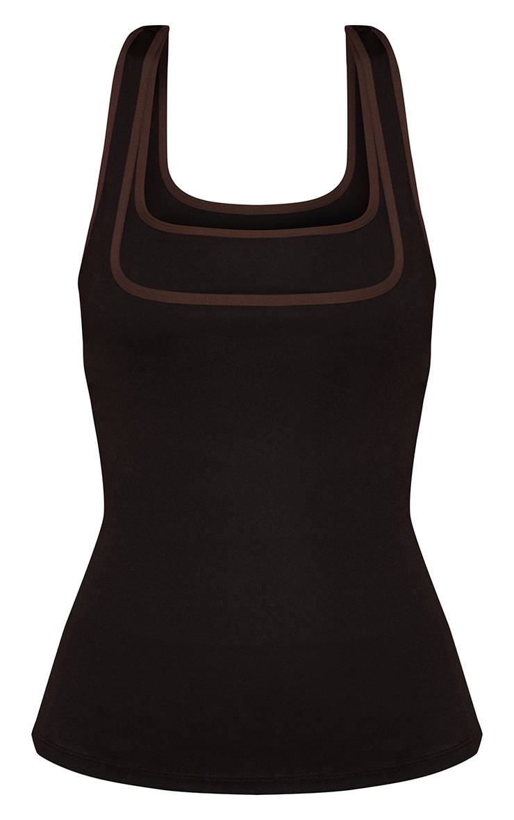 Noir Débardeur De Sport Dos Nageur À Détails Superposés Avec Logo PLT - Grande Taille
