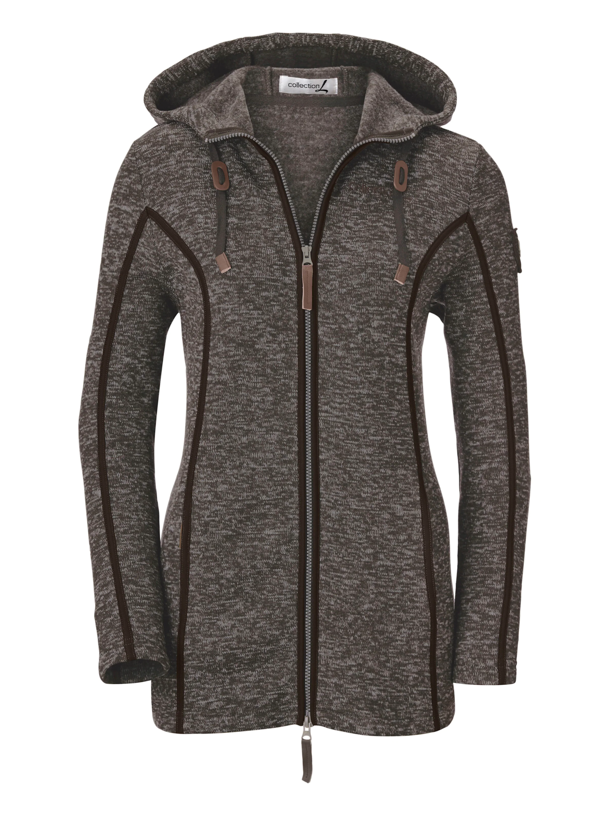 Kapuzenfleecejacke in mokka-meliert