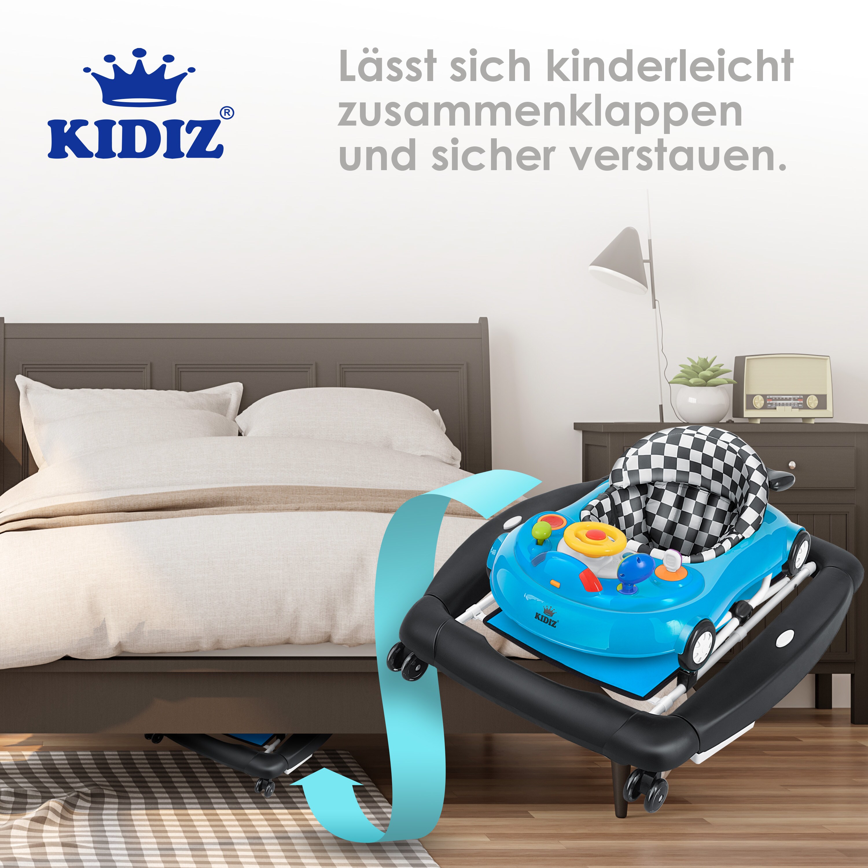 KIDIZ® 4in1 Lauflernhilfe Babywalker Spiel- und Lauflernwagen Gehfrei - Schaukelfunktion Babywippe mit Rollen, Licht, Musik ,Spielecenter Esstisch Laufstuhl Laufhilfe babys ab 6 Monaten Klappbar