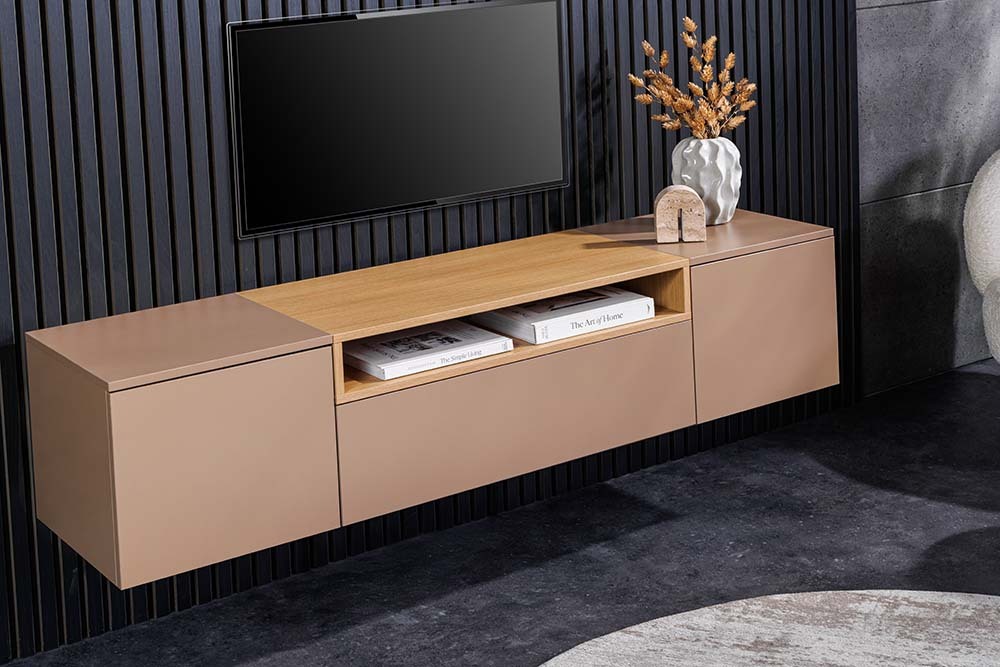 Hängendes TV-Board LOFT 160cm natur grau beige greige drei Fächer mit Schublade