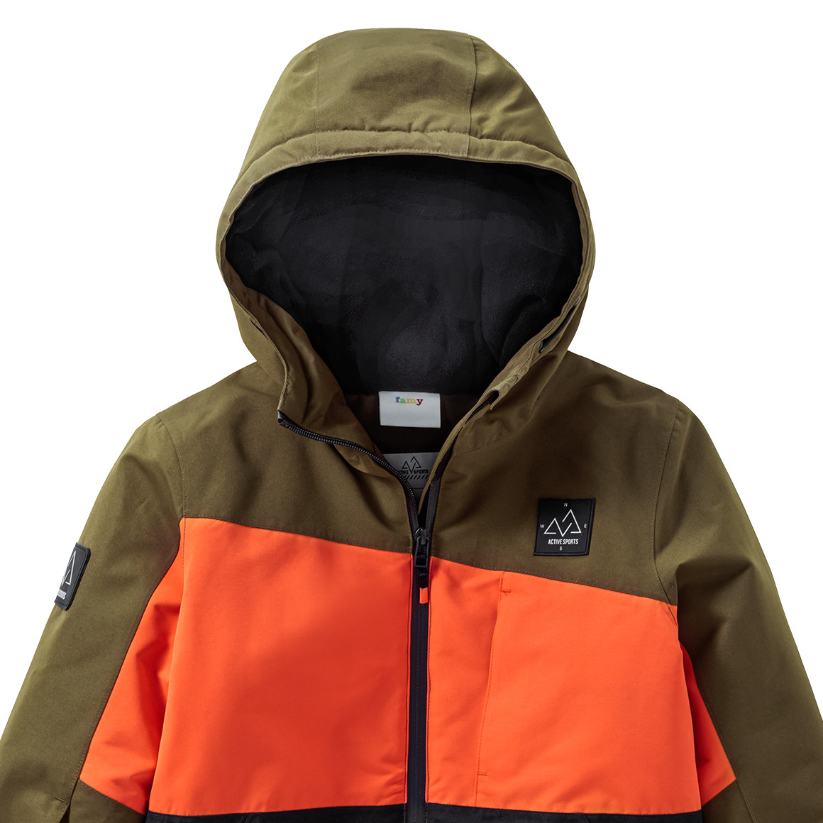 Famy Kinder Schneejacke dreifarbig orange / dunkelblau / oliv