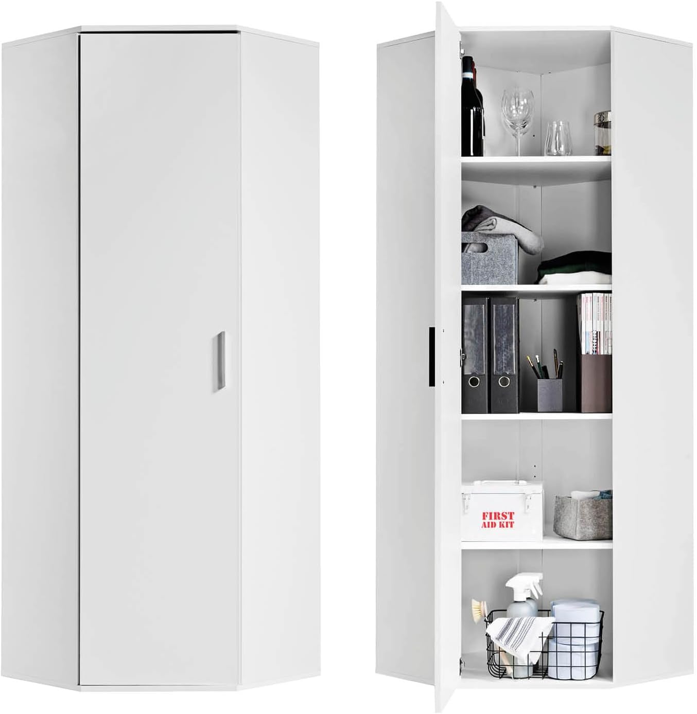 mokebo Eckschrank Mehrzweckschrank 'Der Lange' (64x180 cm) aus Holz, Aktenschrank für Flur oder Büro, auch als Allzweckschrank, Vorratsschrank oder Haushaltsschrank in Weiß