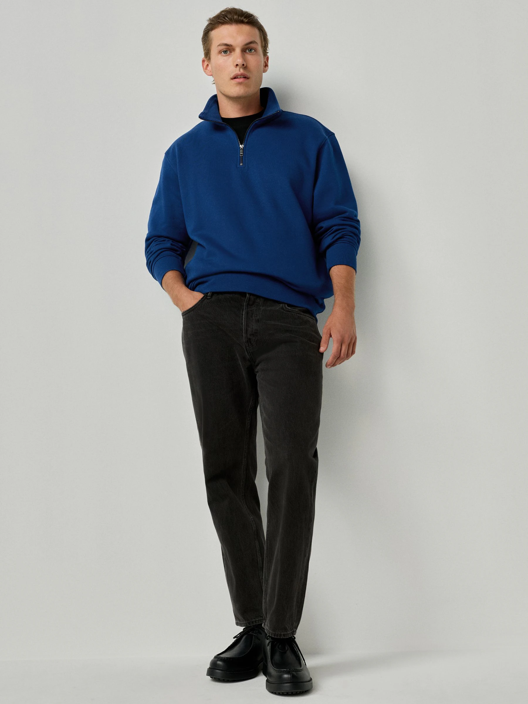 Inktblauw - Kwartrits - Sweatshirt van jersey met hoog katoengehalte