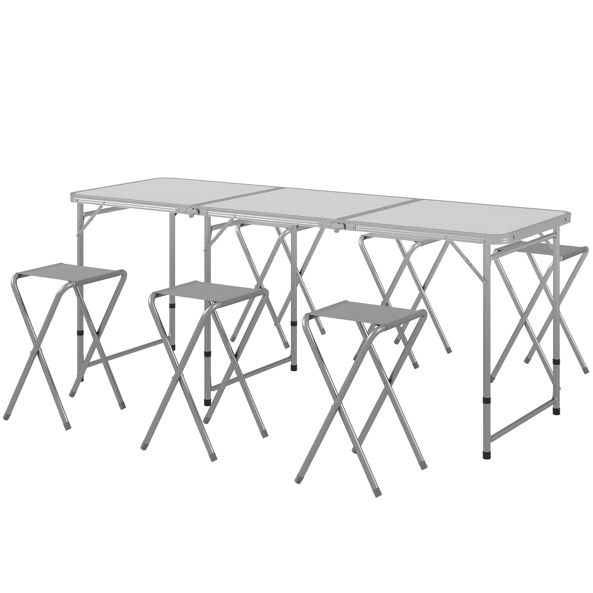 Outsunny Campingtisch Set mit 6 Stühlen grau 180L x 60B x 70H cm