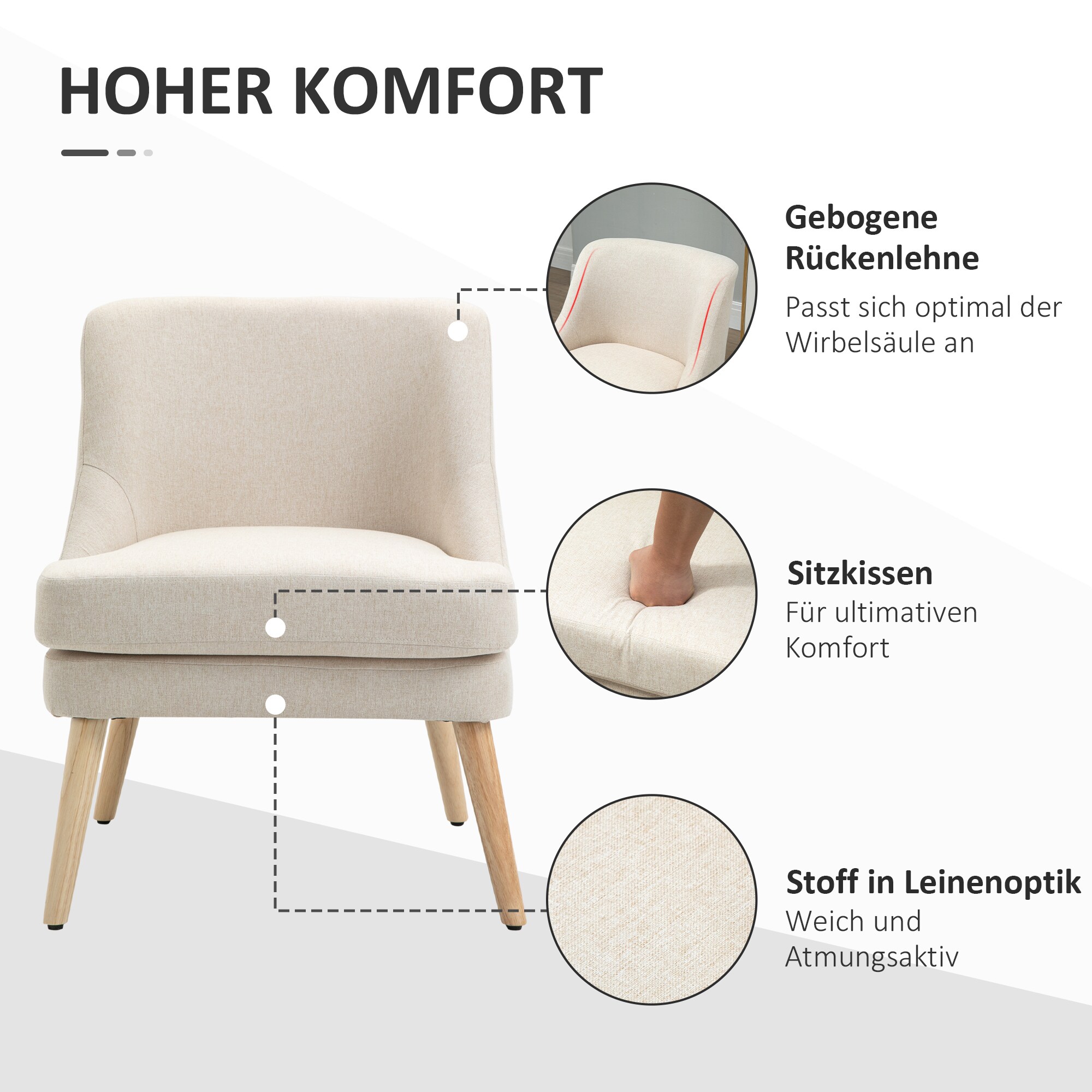 HOMCOM Esszimmerstuhl mit Polsterung gelb 69L x 63B x 79,5H cm