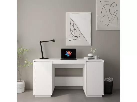 Bureau blanc 140x50x75 cm bois massif de pin