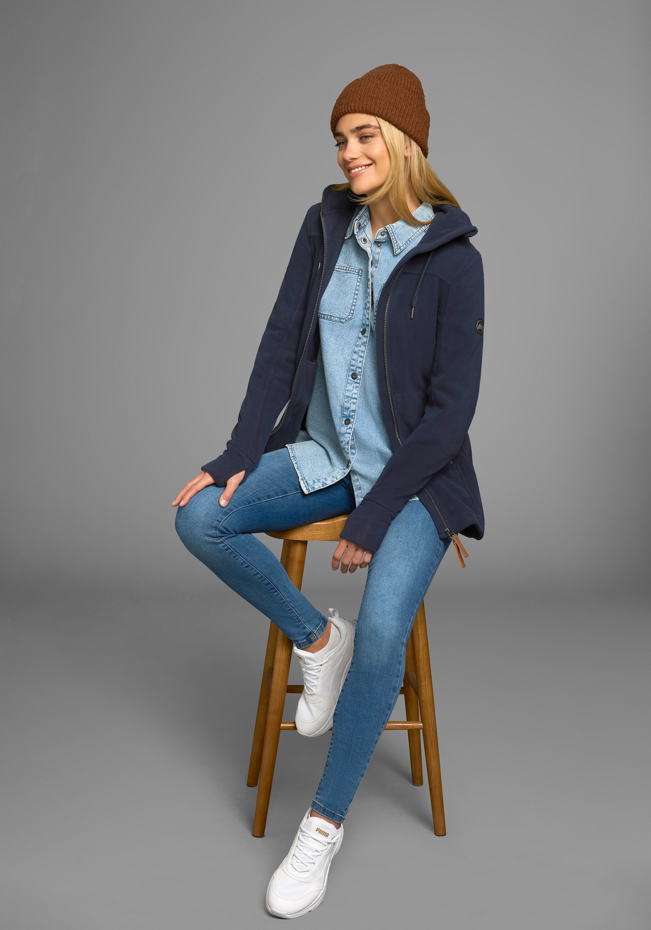 Polarino Fleecejacke mit Kapuze aus Fleece,  atmungsaktiv,  schnell trocknend