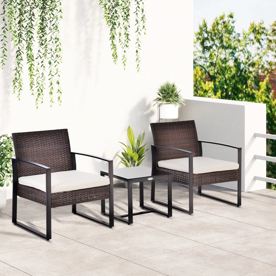 Outsunny Gartenmöbel-Set mit Armlehne braun