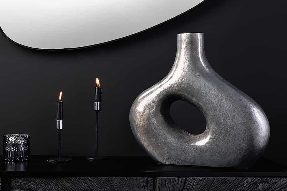 Handgefertigte Vase RING 30cm dunkelgrau Metall Dekoration Blumenvase