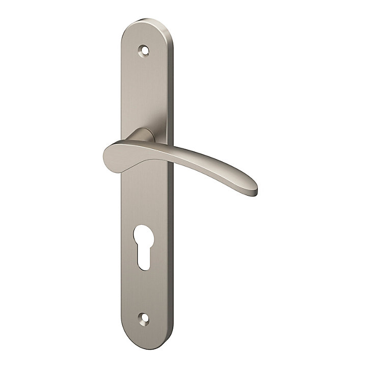 Ensemble poignée sur plaque rondcylindre GoodHome Beare effet nickel satin gris L.110.5mm x l.40mm entraxe 195mm