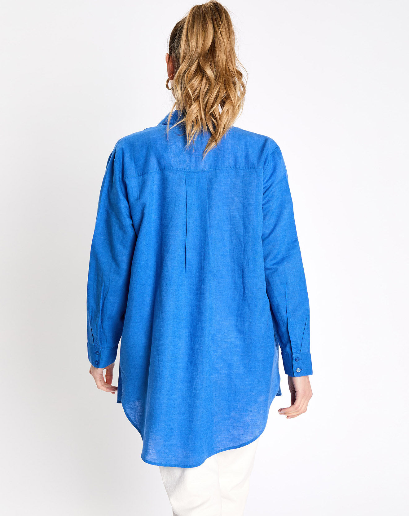 Esprit Chemise en Lin manches longues bleue