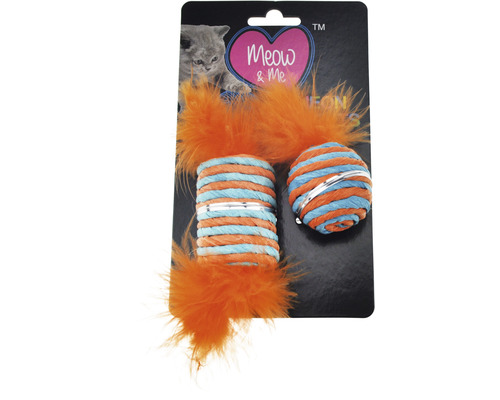 Katten speelgoed veer raffia met spiraal en bal 19 x 11 x 5 cm