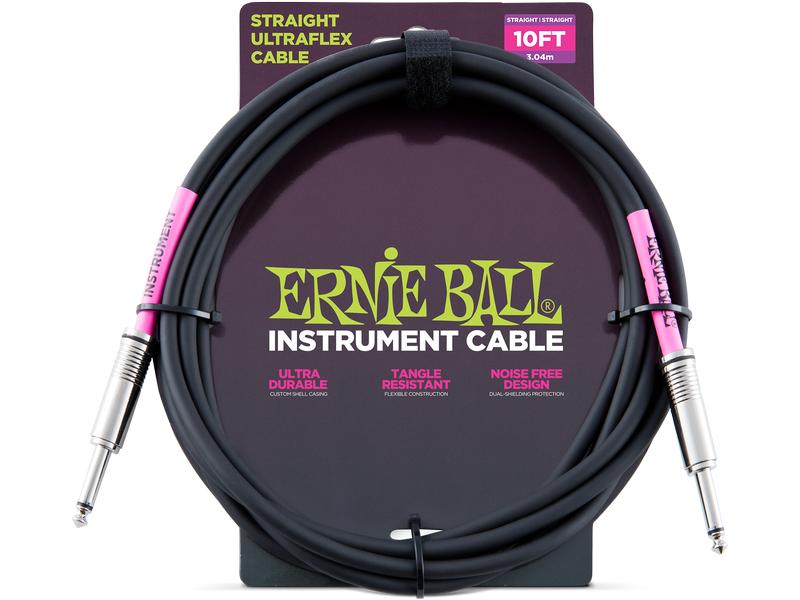 Ernie Ball Instrumentenkabel 6048 – 3.05 m, Schwarz Standardkabel für Instrumente, Klinke-Klinke