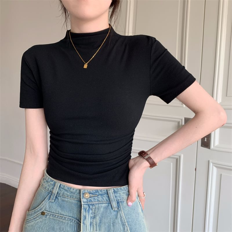 Enpheriado - T-shirt met korte mouwen en mockneck, effen cropped
