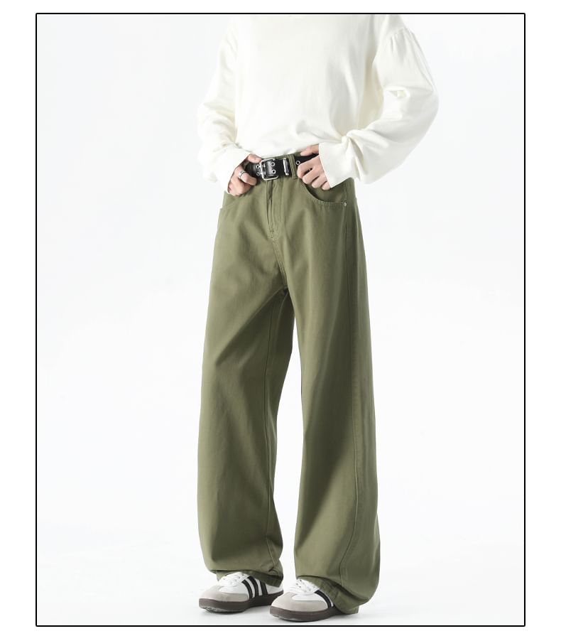 AXEN - Mid Rise Plain Straight Leg Broek
