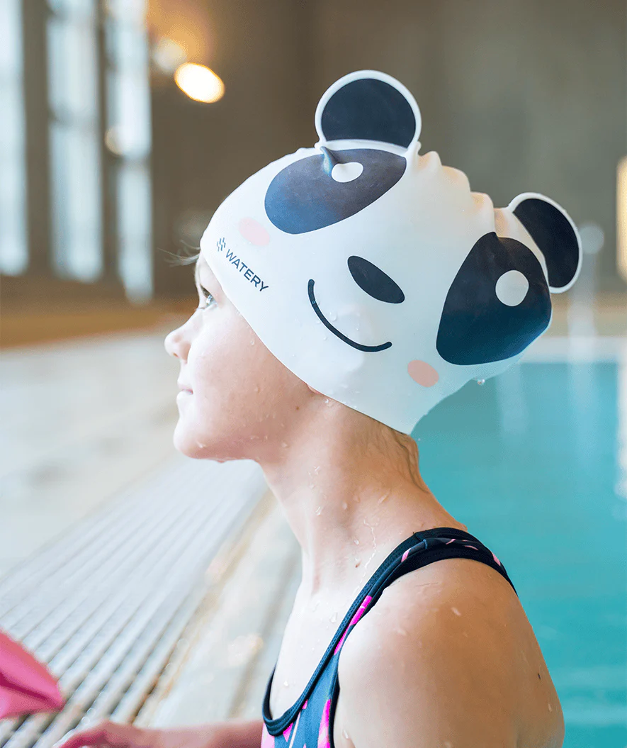 Watery badehætte til børn - Dashers - Panda Bear (Hvid/sort)