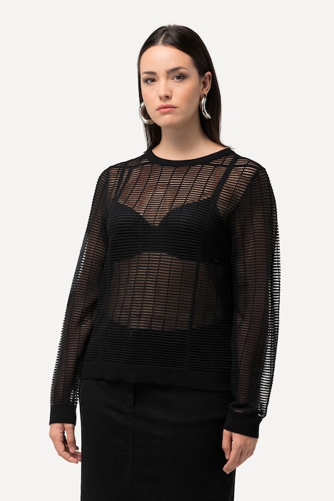 Pullover, Mesh, Feinstrick, Rundhals, Langarm