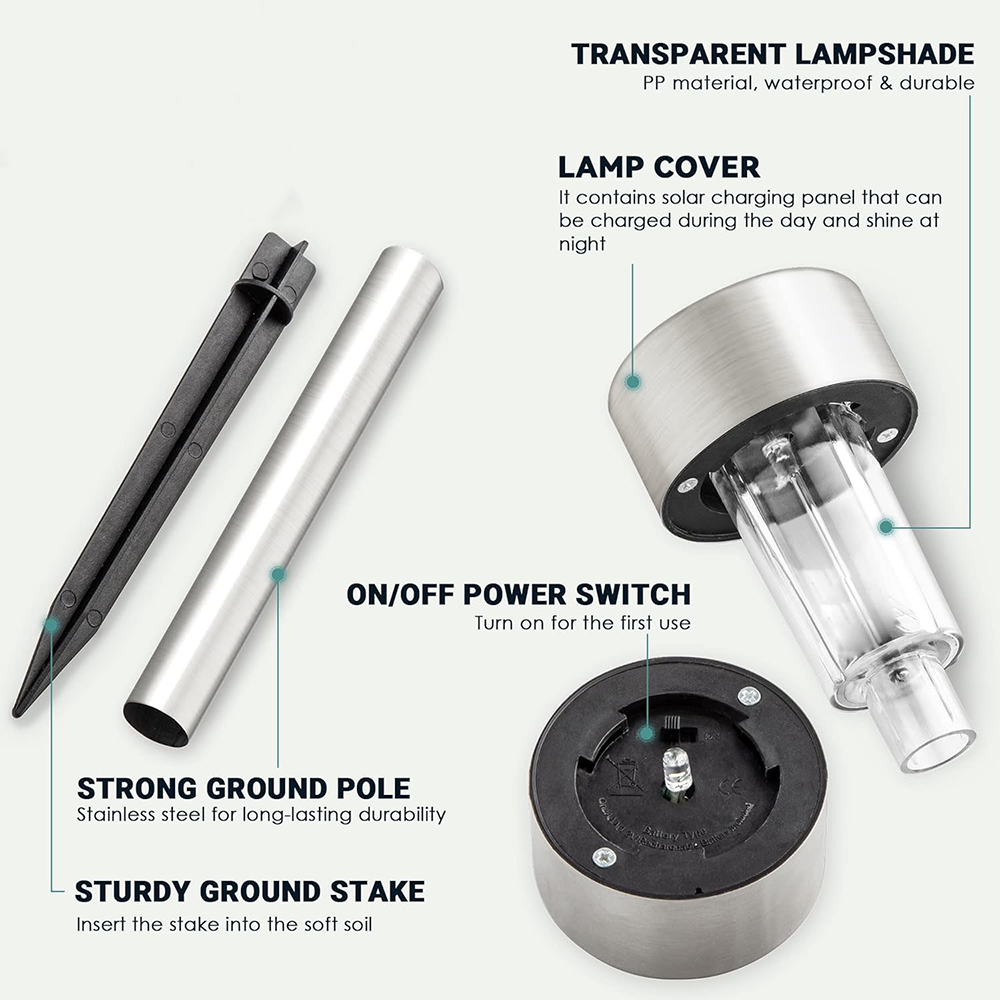 (Ø4.5x29.5cm) Edelstahl LED Solar Lampe Outdoor Gartenleuchte Wegbeleuchtung IP44 - Kaltweiss