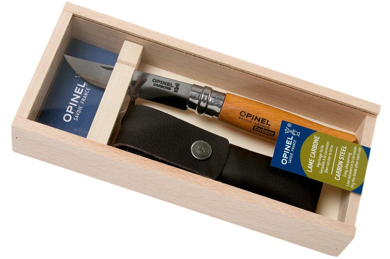 Opinel zakmes No. 8 Luxury Range met sheath van synthetisch leer, koolstofstaal