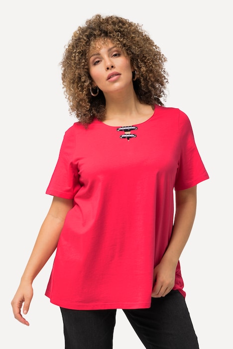 T-Shirt, Schnürung, A-Linie, Rundhals, Halbarm