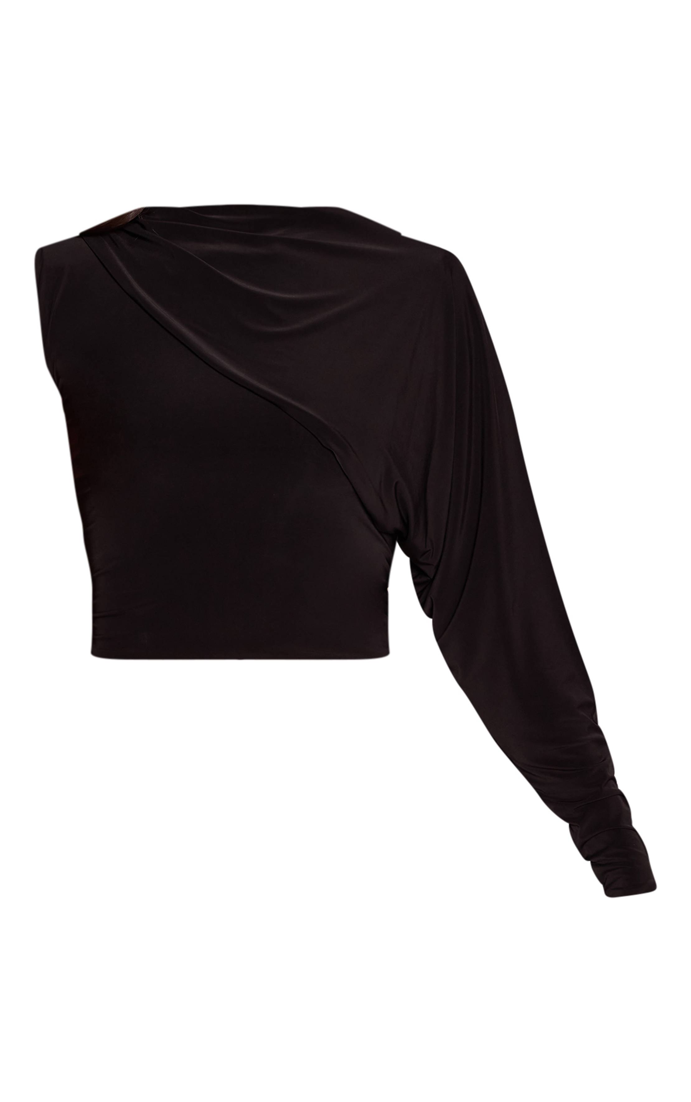 Noir Haut Moulant Asymétrique À Manche Unique Avec Détails Drapés