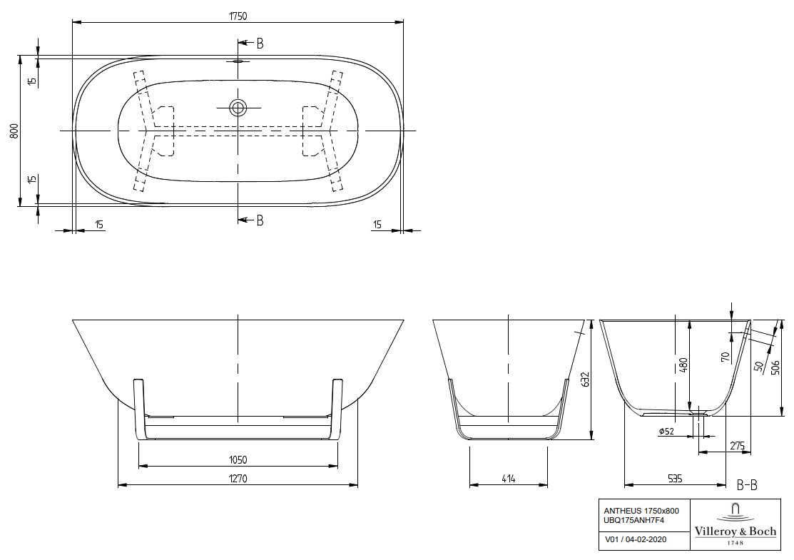 Villeroy & Boch Antheus vrijstaand ligbad 175x80cm grijs