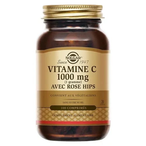 Vitamine C 1000mg avec Rose Hips - Défenses Immunitaires - 100 comprimés