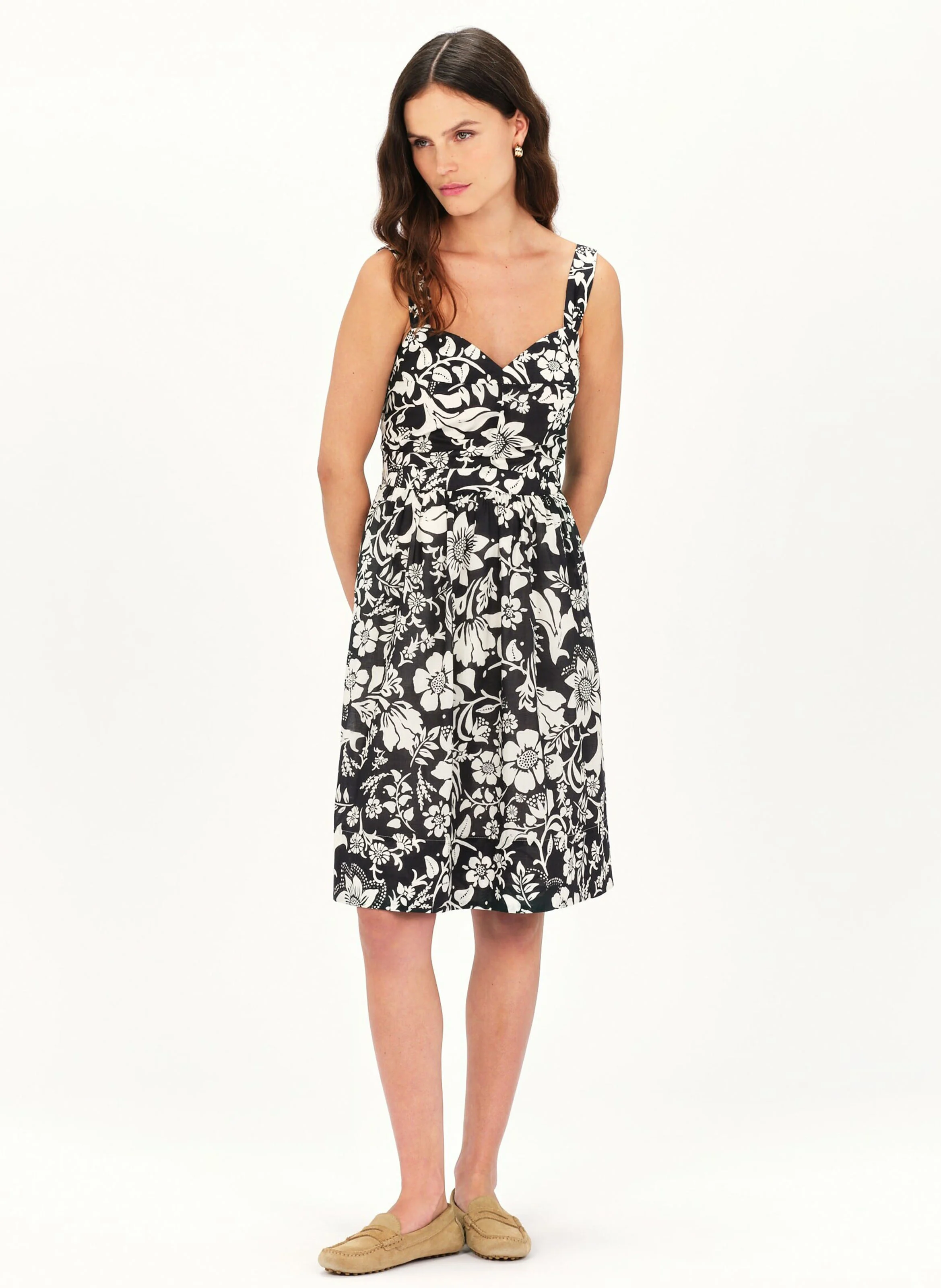 RITZIC - Robe courte col V à imprimé floral en coton | Noir