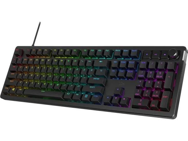 HyperX Alloy Rise - Tastatur - 100% fuld størrelse - bagbelyst - USB-C - QWERTY - Pan Nordic - tastaturkontakt: HyperX Linear - sortering