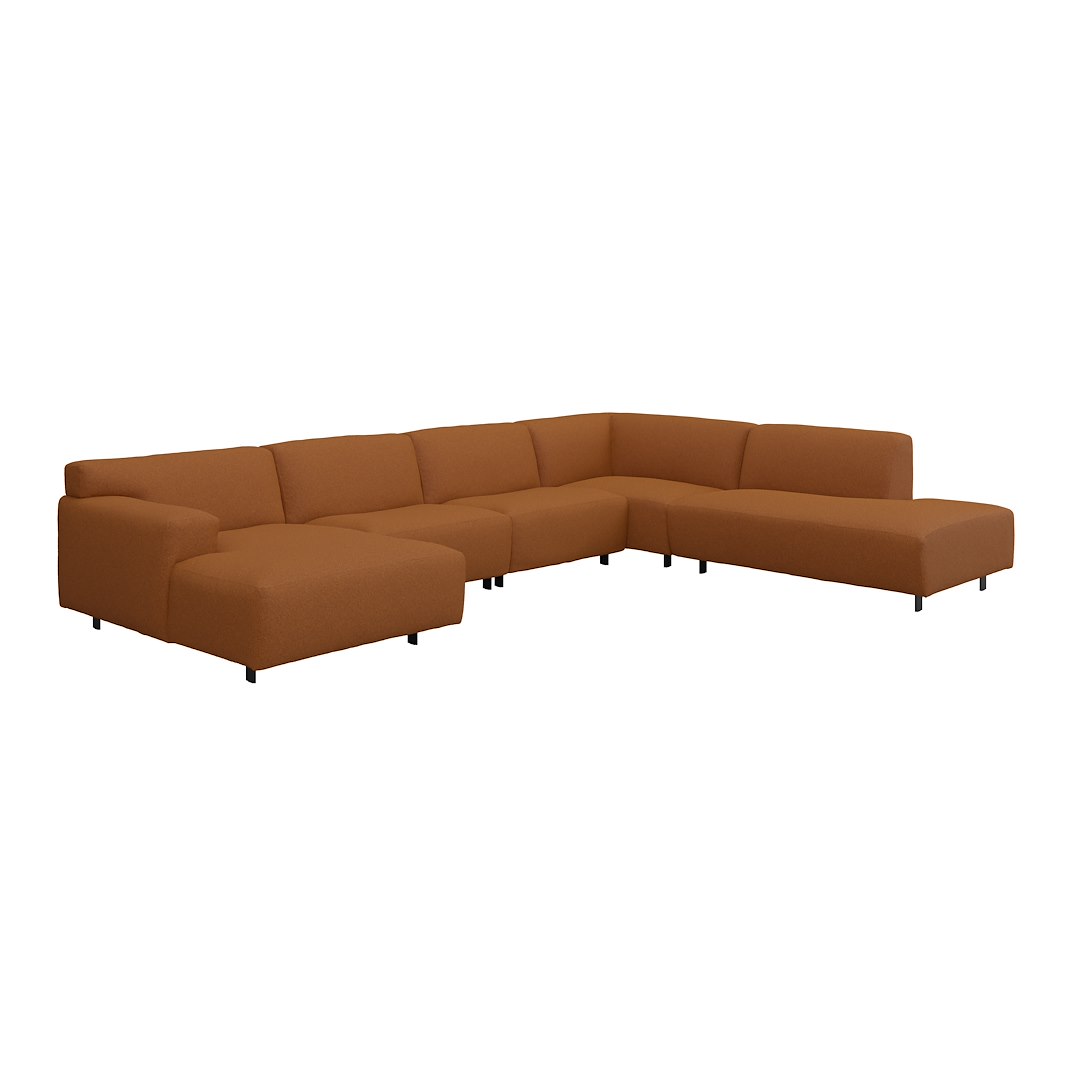 Vesta U-sofa Sjeselong venstre, 3-seter og åpen ende høyre. Big hjørnemodul, Tekstil Marilyn Bronze, sort metallben 10 cm, Comfort CM