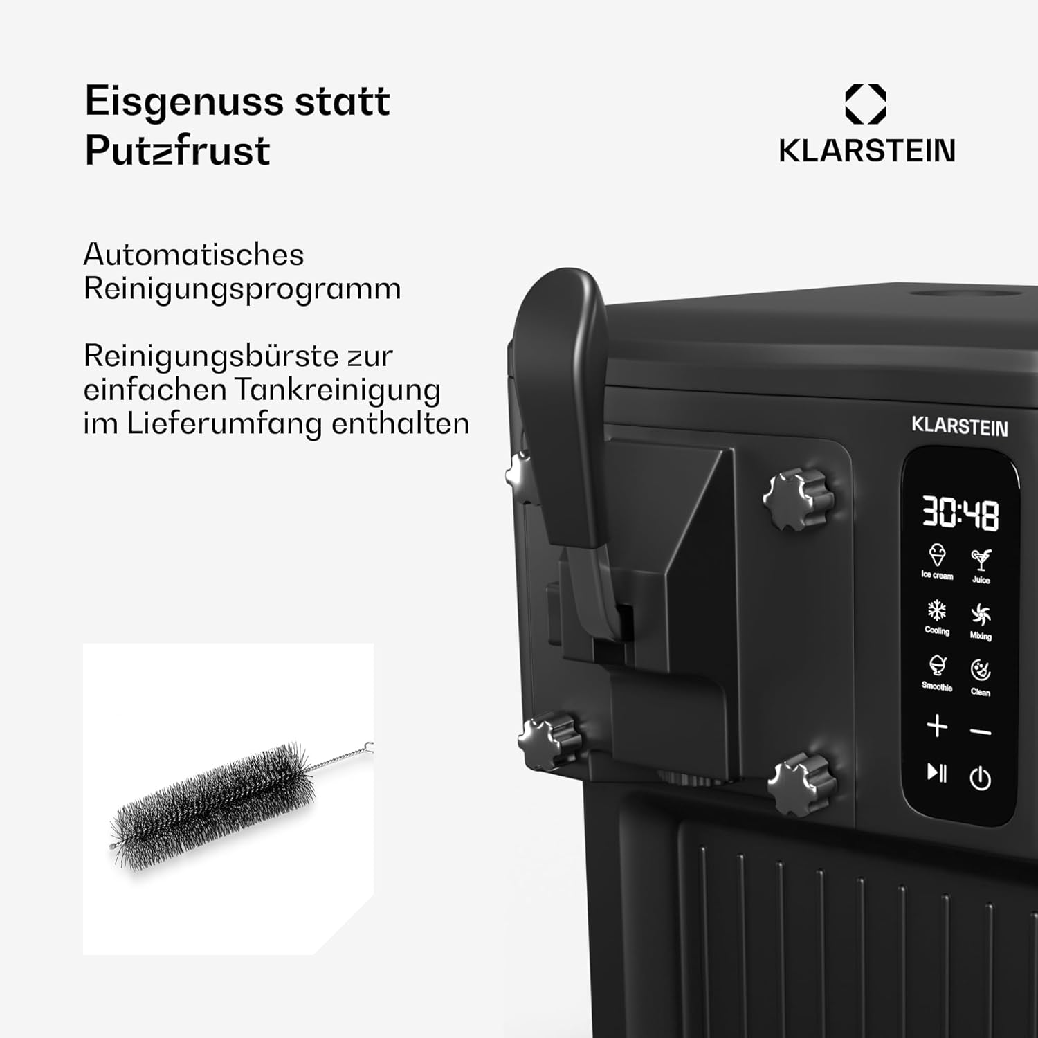 Klarstein SweetSwirl Eismaschine - 3-in-1 Für Eiscreme, Milchshakes & Smoothies, 1,5 L Tank, Touch-Display, Keep-Cool-Modus, Reinigungsfunktion, Schwarz
