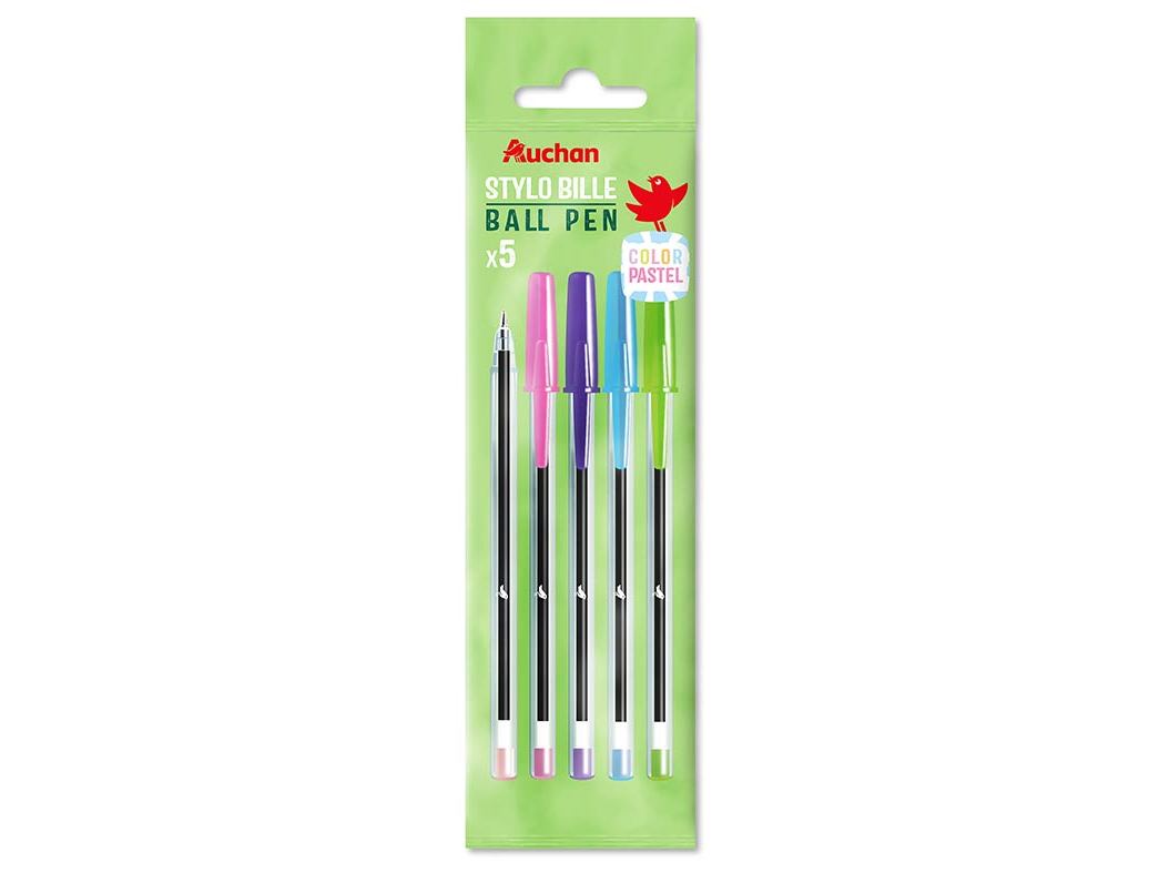 CONJUNTO DE 5 ESFEROGRÁFICAS AUCHAN CORES PASTEL