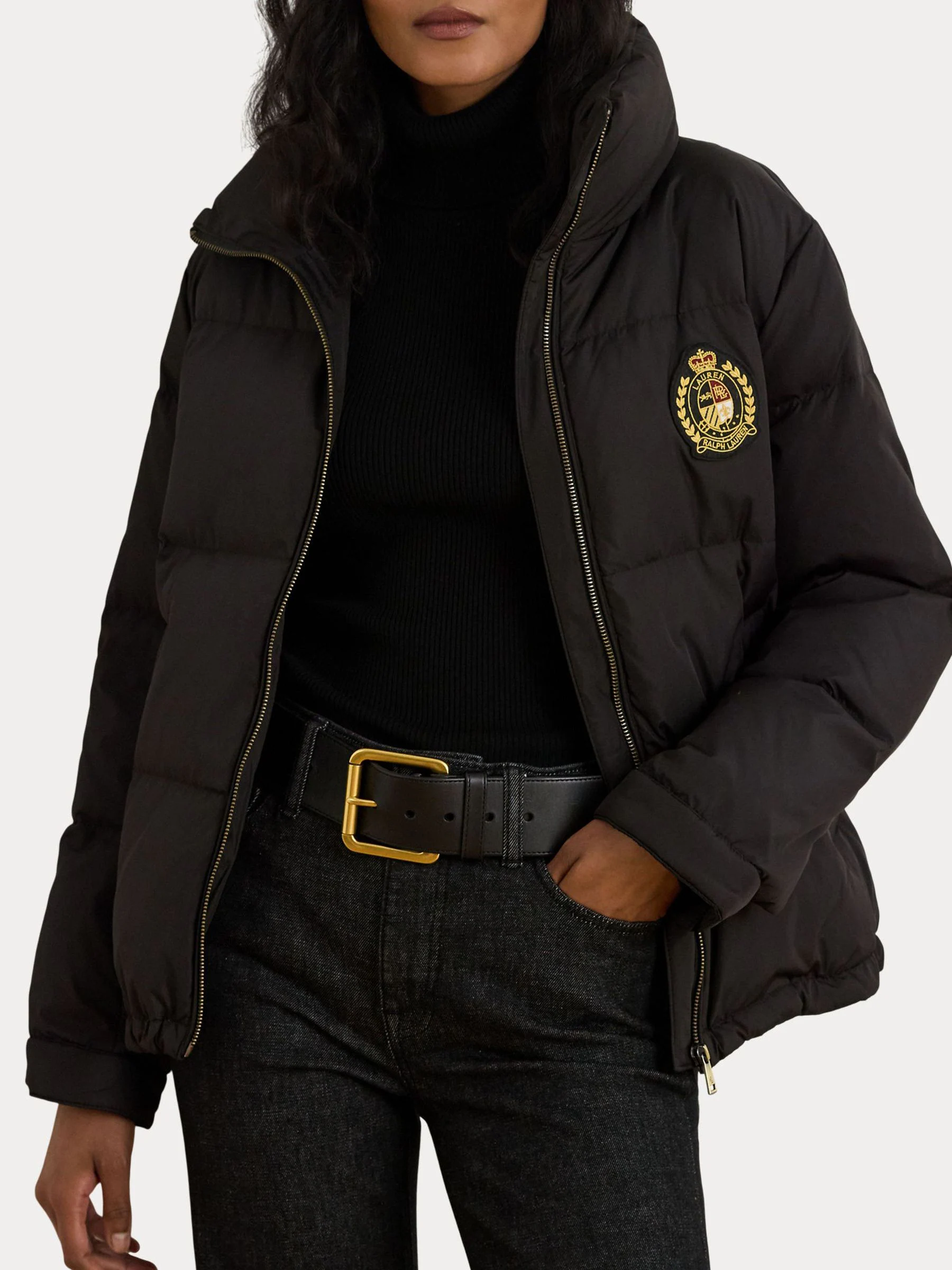 Lauren Ralph Lauren Crest Patch Quilted Funnel Neck Down Coat